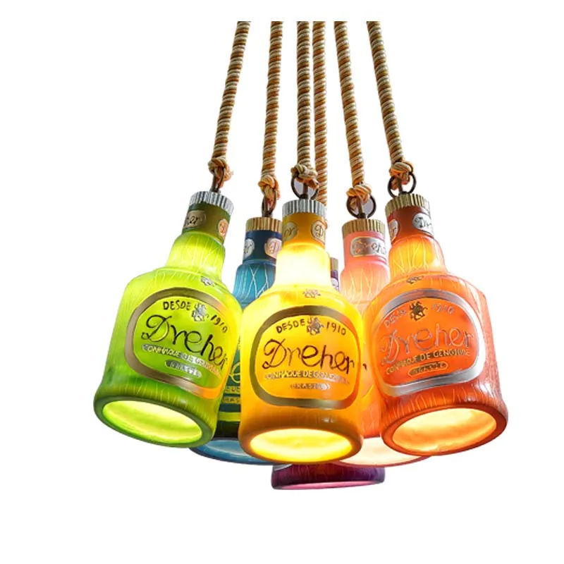 

Creative bar bar chandeliers shop restaurant lounge personalized single retro wine bottle single head decorative lamps