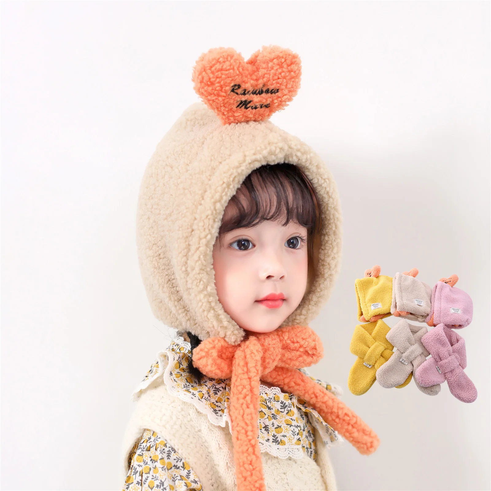 

Шапка для девочки на осень-зиму ушной пинцет-Шарф детский головной убор, комплект детской одежды в иностранном стиле с ушками ягненка кашем...