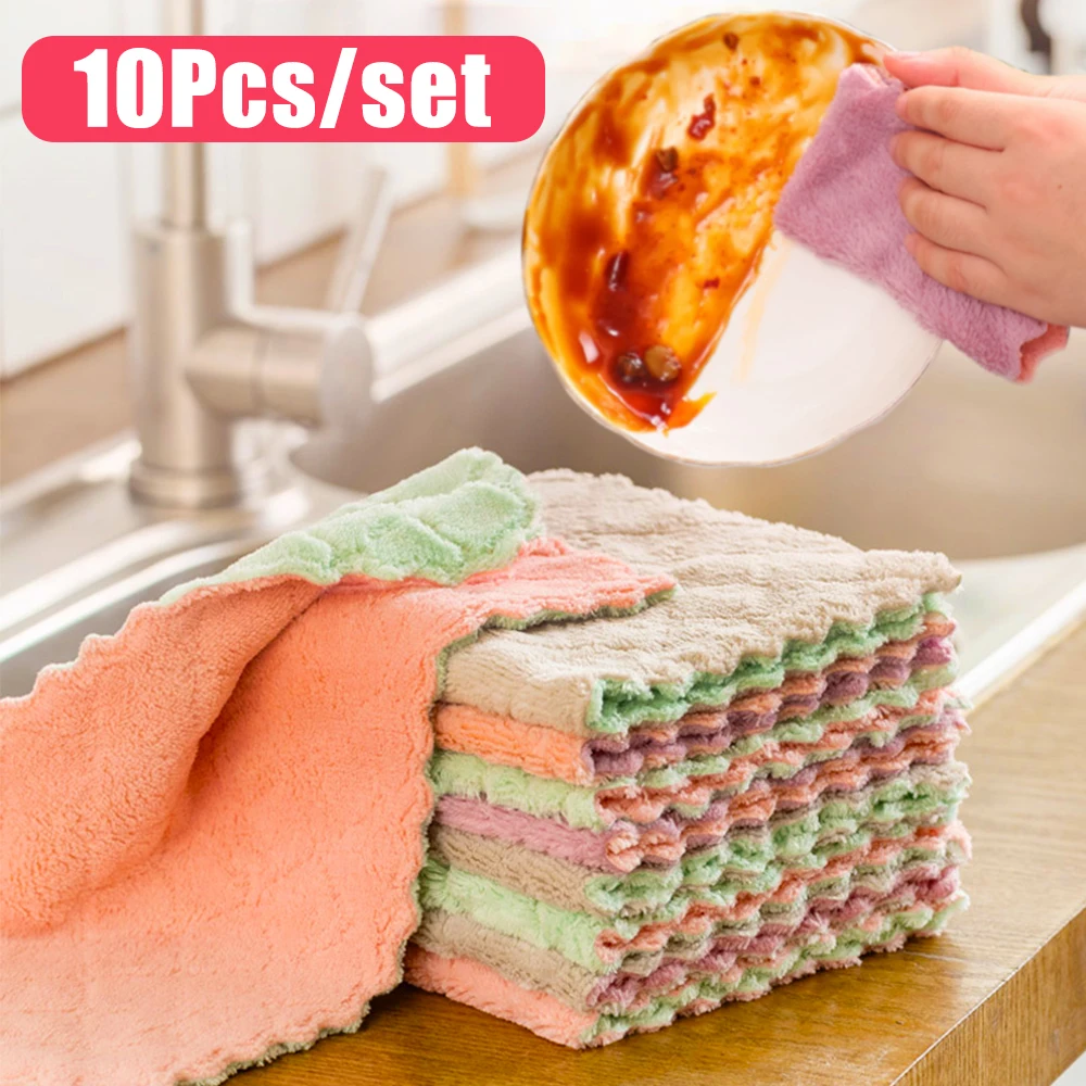 10 шт./компл. салфетка для кухонной посуды двухслойная впитывающая микрофибра
