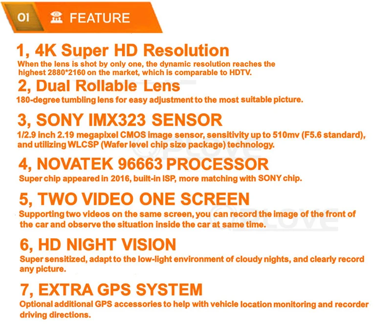 QPLOVE 4K Автомобильный видеорегистратор HD 2160P gps видеорегистратор двойная подвижная камера и сенсор sony с беспроводной Wi-Fi супер ночного видения авто рекордер