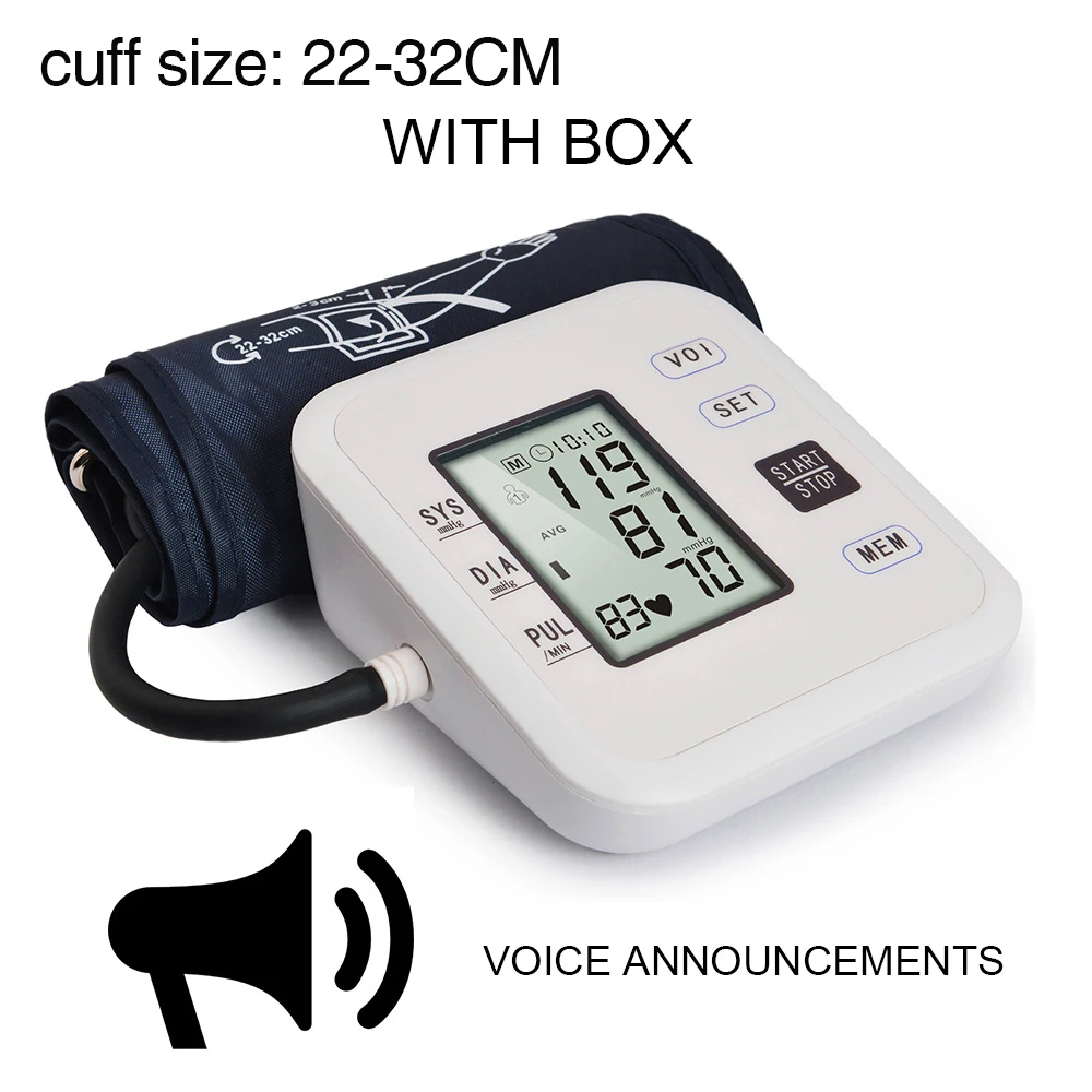 32cm white voice box Монитор артериального давления на руку тонометр Медицинское оборудование цифровой аппарат для измерения давления монитор здоровья с манжетой - Цвет: 32cm white voice box
