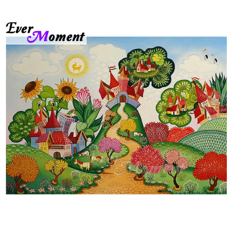 Алмазная живопись с мотивом пейзажа дом дерево полноразмерное украшение картина