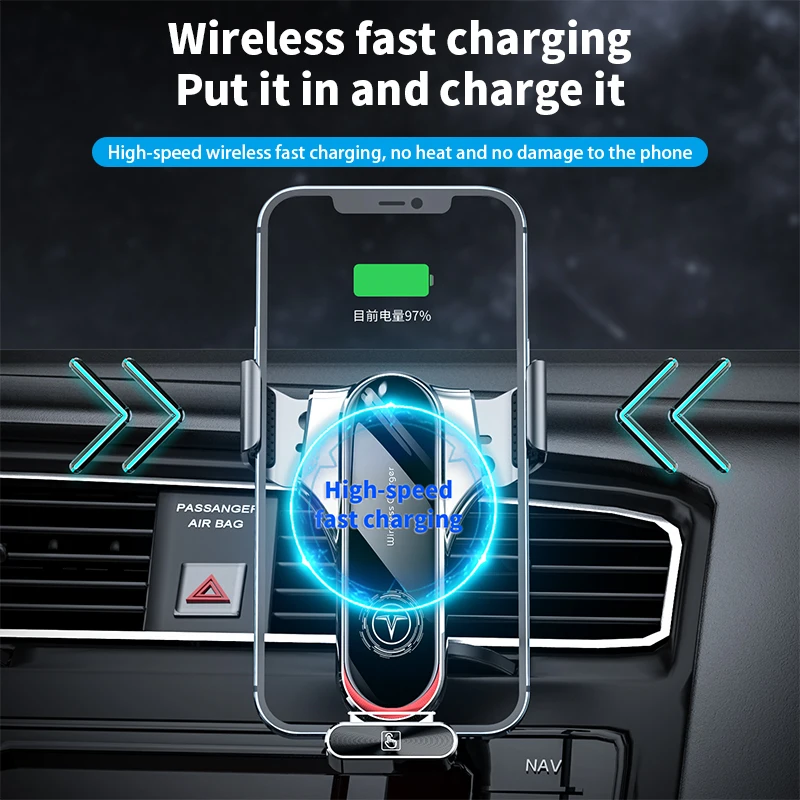 Soporte de tel&eacute;fono para coche T11, accesorio de Metal, inducci&oacute;n el&eacute;ctrica, 15W, carga r&aacute;pida, salida de aire, soporte de tel&eacute;fono m&oacute;vil para iPhone 13 12-4