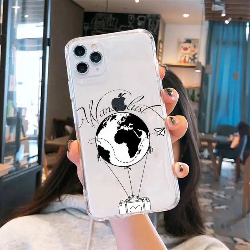 

World Map Travel Creativity art Phone Case Transparent for iPhone 6 7 8 11 12 s mini pro X XS XR MAX Plus cover funda shell