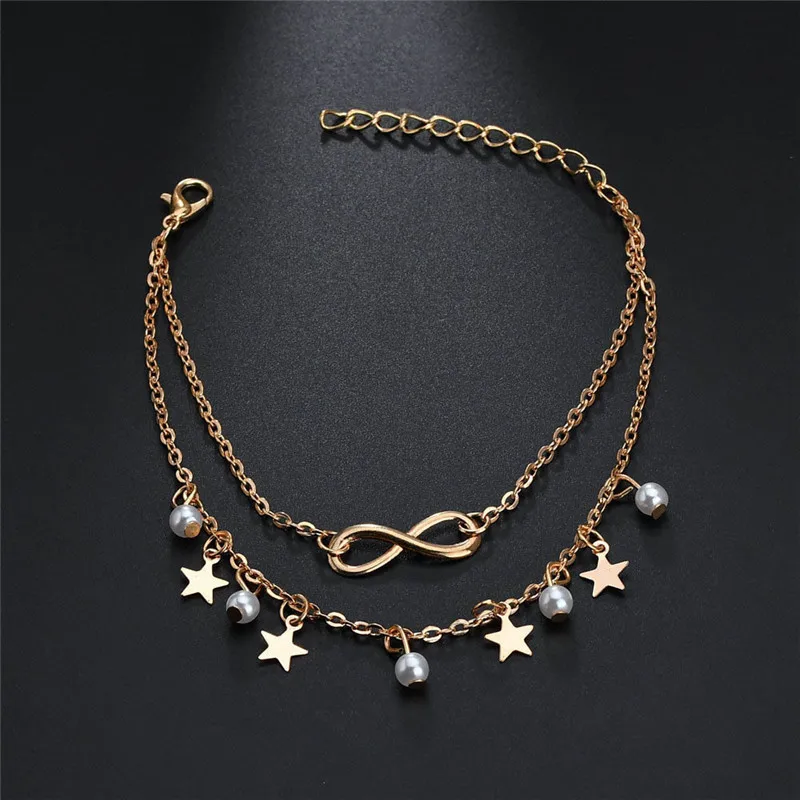 Modyle 3pcs/set Boho 18 Styles Crystal Anklet Fashion Multilayer Foot Chain New Ankle Bracelet for Women Beach Accessories Gift