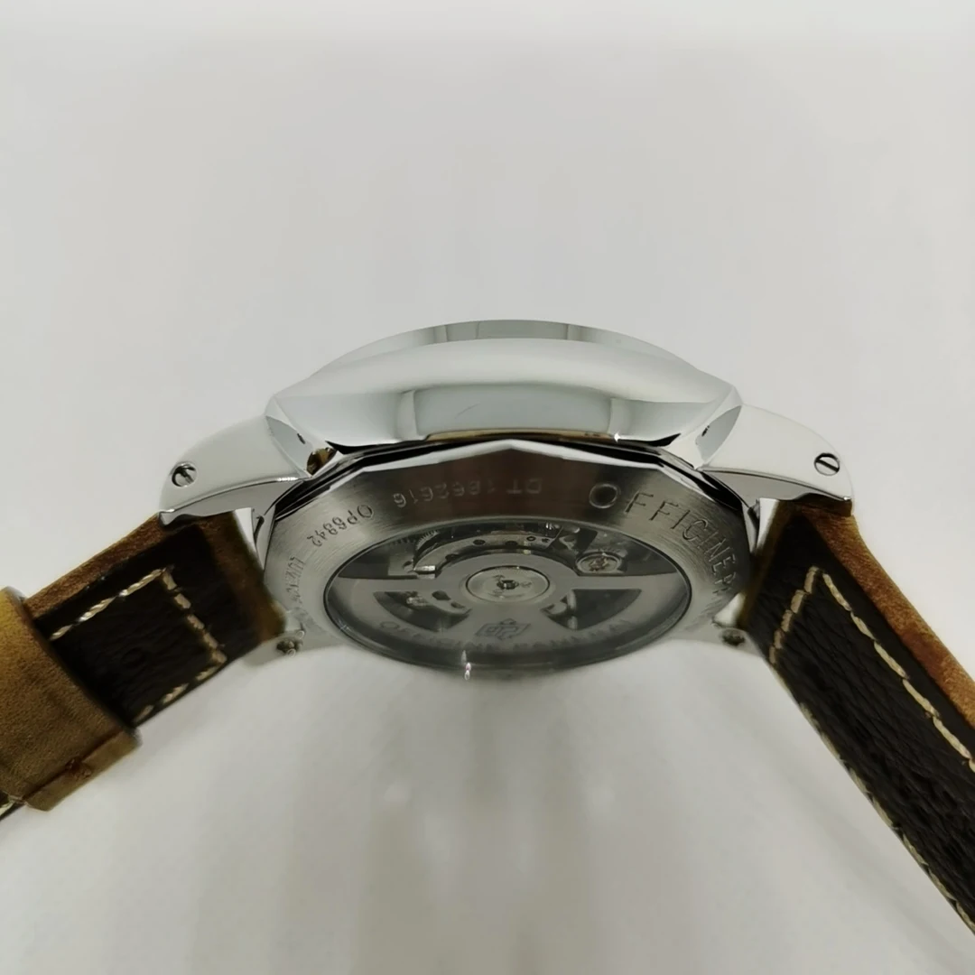 

Luxury Brand New Mens Brown Leather Black Matte Case Watch Sapphire 3 Days Automatic Mechanical 1950 ACCIAIO White Dial 44mm