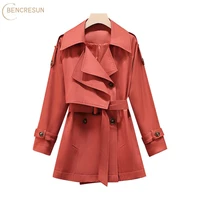 plus size womens autumn fit short trench coat all match jacket fall 2020winter clothes fashion windbreaker with straps