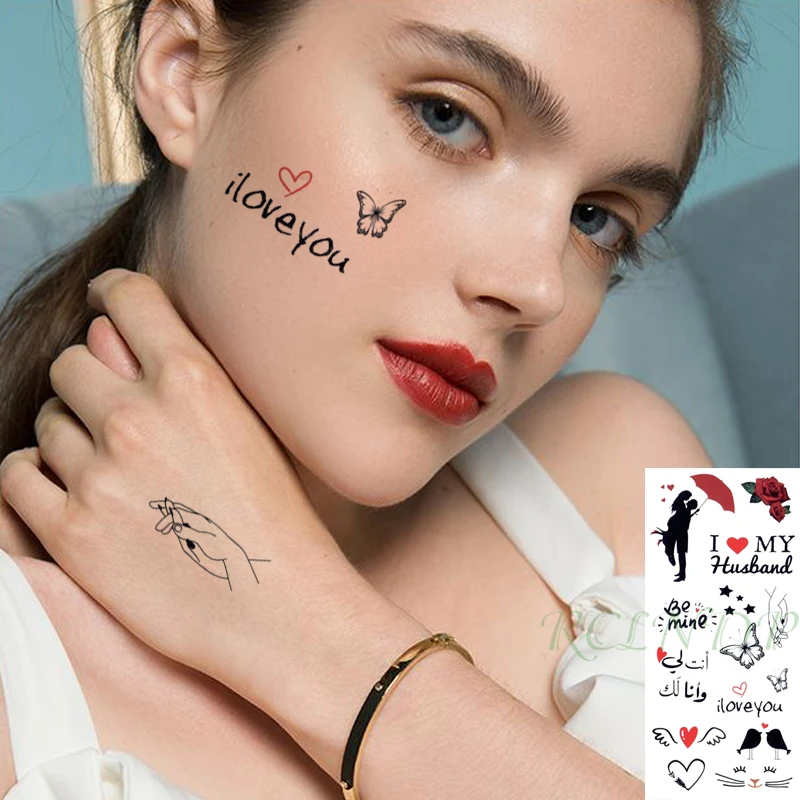 

Waterproof Temporary Tattoo Sticker Butterfly Rose Flower Bird Cat Lover I Love You Fake Tatto Flash Tatoo for Women Men