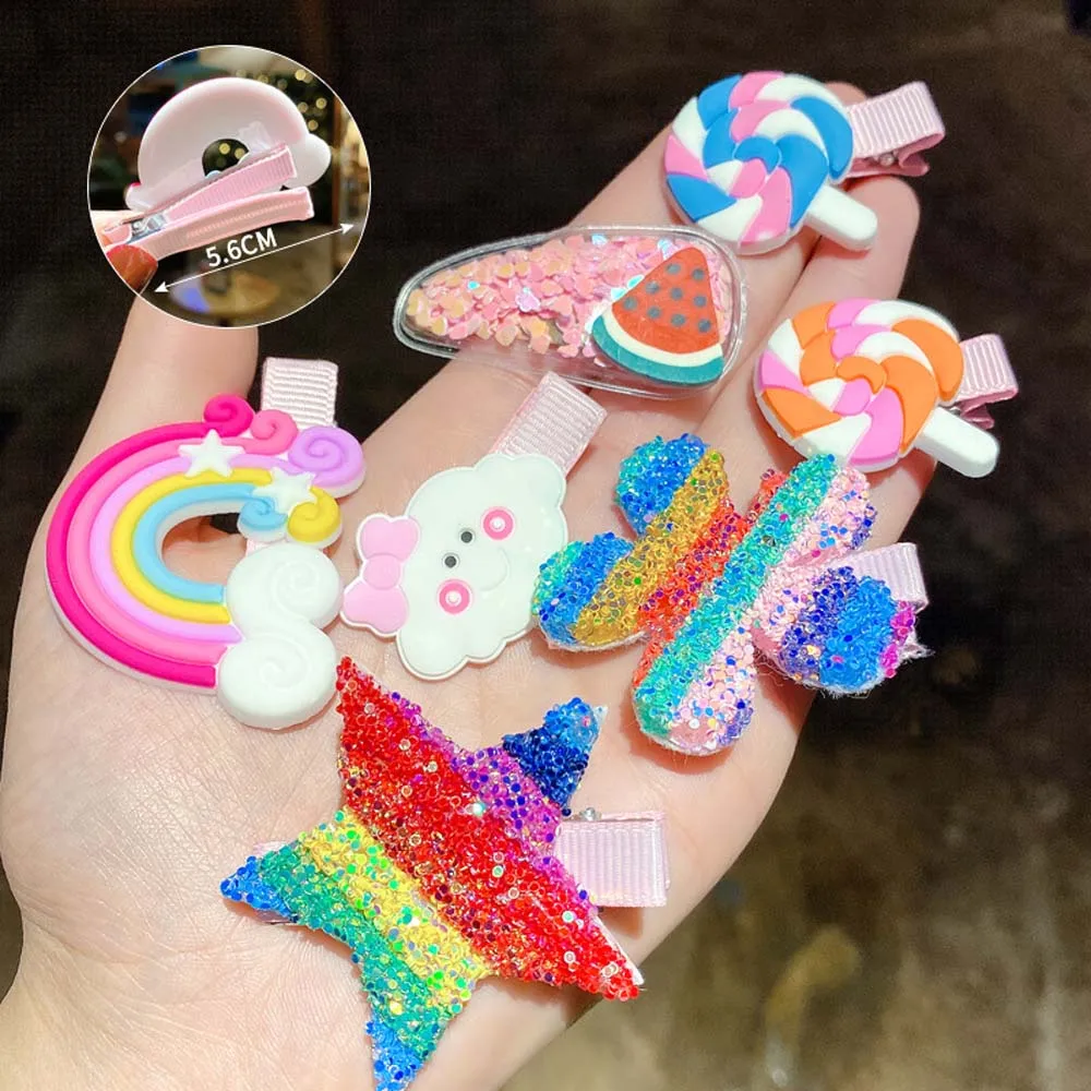 

2-6PCS Girls Cute Rainbow Star Flower Hairpins Children Sweet Hair Clips Barrette Hair Ornament Fashion Hair Accessories