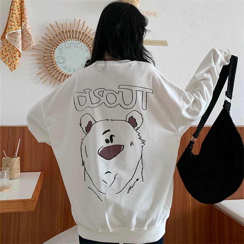 Винтажная Толстовка в японском стиле с изображением медведя Женская весенне
