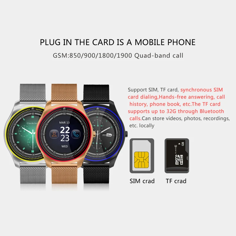 N9 модные часы Smart Watch Для мужчин Поддержка сим-карты с Камера Шагомер Bluetooth 3,0 трекер сна Smartwatch для IOS и Android телефон