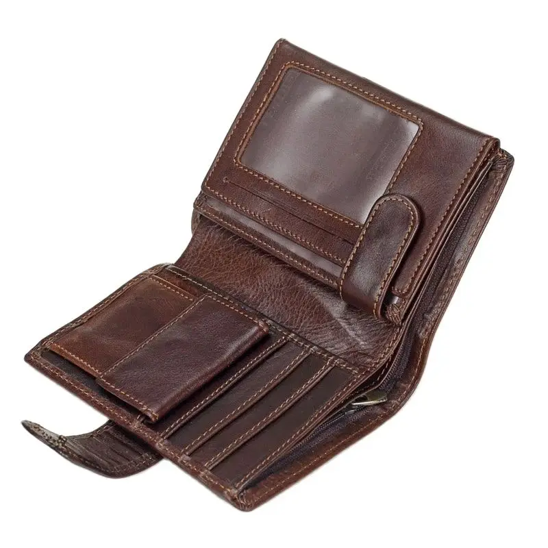 

Мужской кошелек 2021, бумажники из вощеной воловьей кожи, кошелек для монет, клатч с защелкой, короткий кошелек в стиле ретро высокого качеств...