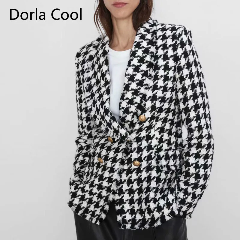 New 2020 Spring Women Plaid Blazers High Street Designer Europe Lady's Office Wear Coats Double Breasted Chic Outerwear Clothing | Женская