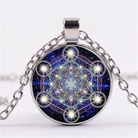 metatron cube sacred geometry flower of life jewelry cabochon glass pendant chain necklace for womens girl creative gifts