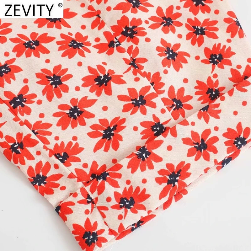 

Zevity 2021 Women Elegant V Neck Floral Print Bow Sashes Jumpsuits Chic Ladies Pockets Ankle Length Summer Conjion Rompers P1163