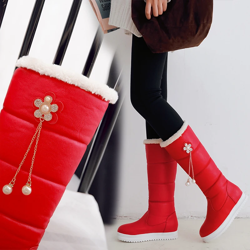 

Warm women's mid-calf boots plus size 22-26.5cm Russian winter wear pu upper + plush lining womens shoes Fashion all-match boots