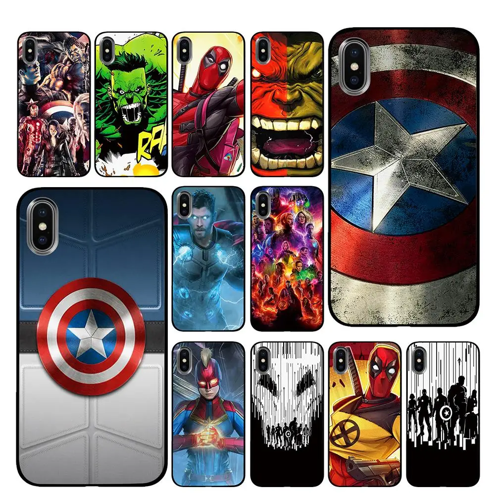 Для логотипа Marvel черный чехол ТПУ для iPhone 5 5S 6 6s 7 8 Plus X XS XR 11 Pro Max|Чехлы-накладки| |