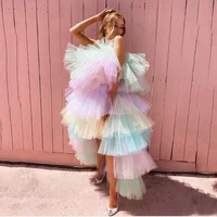 colorful fashion fluffy prom dress strapless sleeveless tiered pleated tulle ball gown women party cocktail gowns custom made