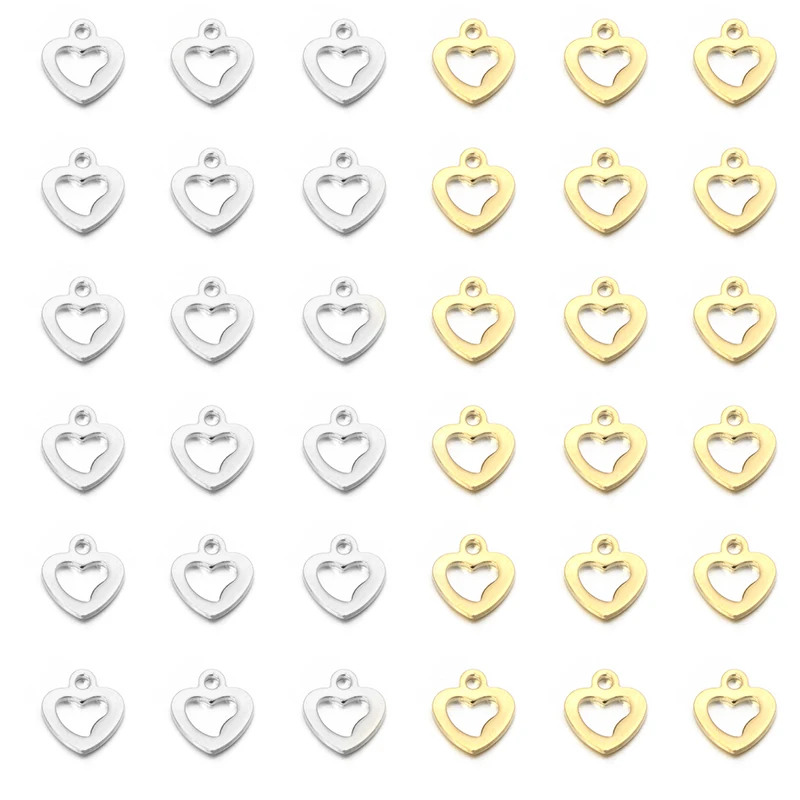 

30pcs Stainless Steel Heart Charms Pendant Hollow Out Geometric Charms For Making DIY Jewelry Necklace Bracelet Earrings Part