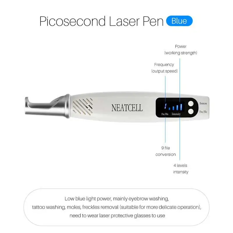 

Removable Picosecond laser pen, blue/red light therapy, l shape, Tattoo remover, warts, moles and freckles removal