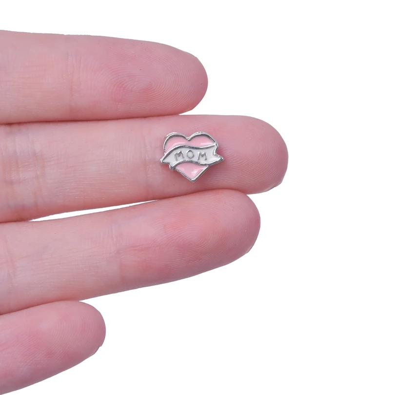 20Pcs/Lot Pink Heart Letters Mom Floating Charms Making Mother's Day Gift Memory Locket Necklaces Jewelry F160 - купить по