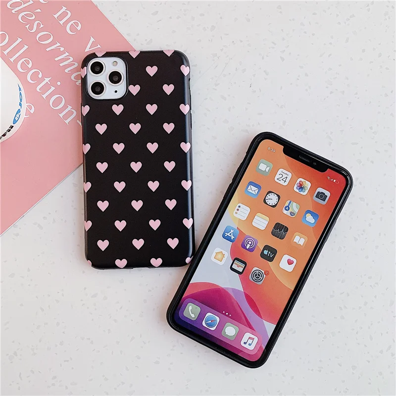 Розовые чехлы с сердечками для iphone 11 Pro 6 6s 8 7 plus xr x xs max матовый Силиконовый мягкий