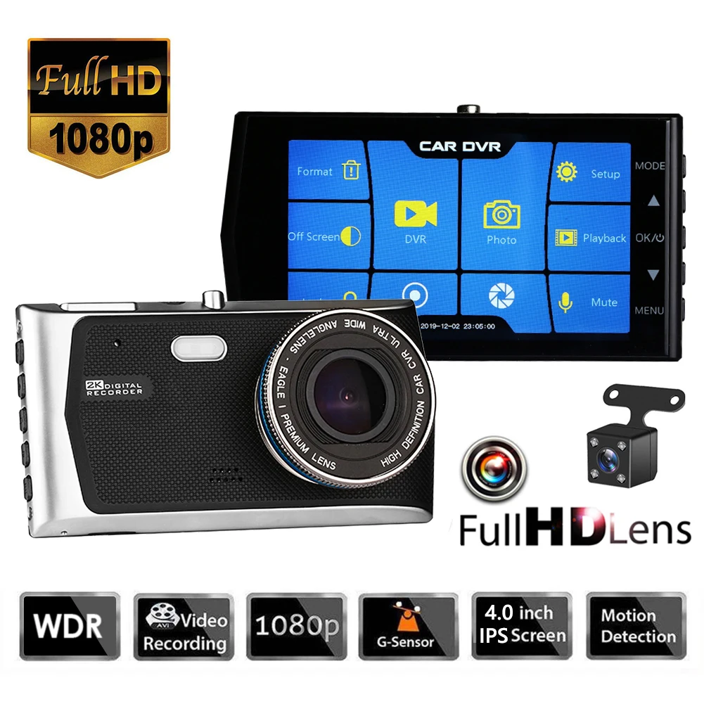 

1080P HD 4 inch IPS Touch Screen G-Sensor DVR Dash Cam Dual Lens Night Vision Car Rear View Camera Record Driving Video Recorder