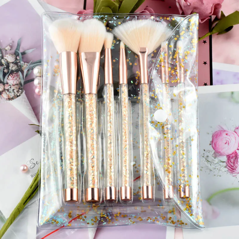 Горячие Продажа Новые 7 прозрачный кристалл ручка Наборы косметических кистей