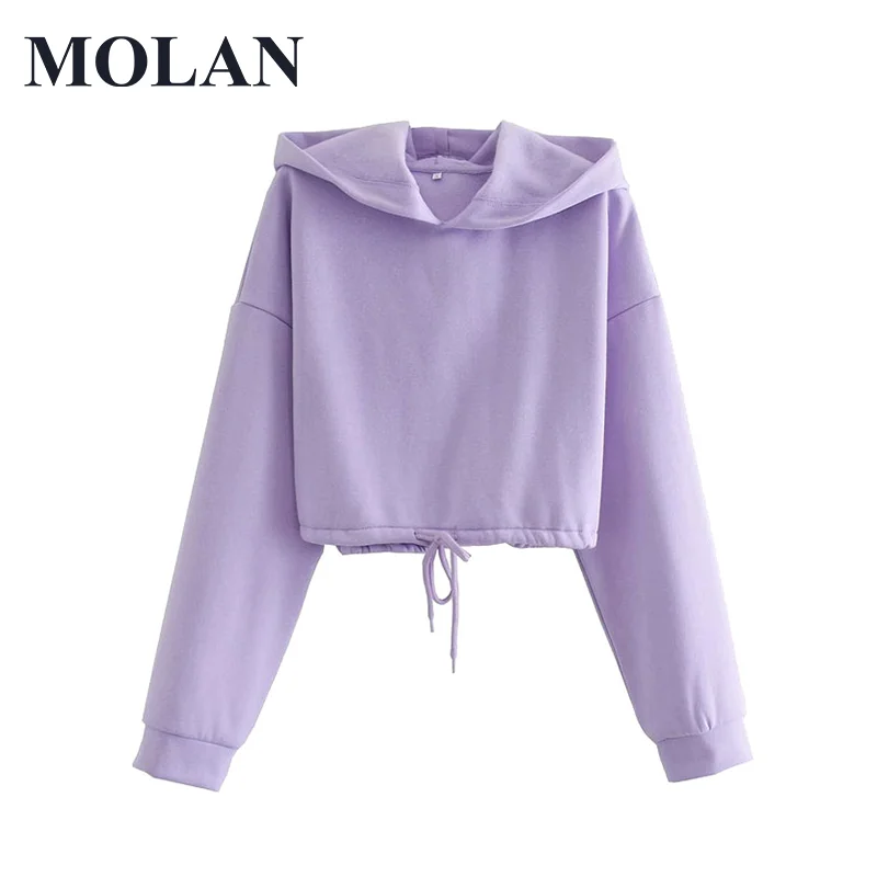 

MOLAN Casual Hoodies Women Fashion Loose Cropped Vintage Long Sleeve Hooded Female New High Quality Pullovers Chic Tops