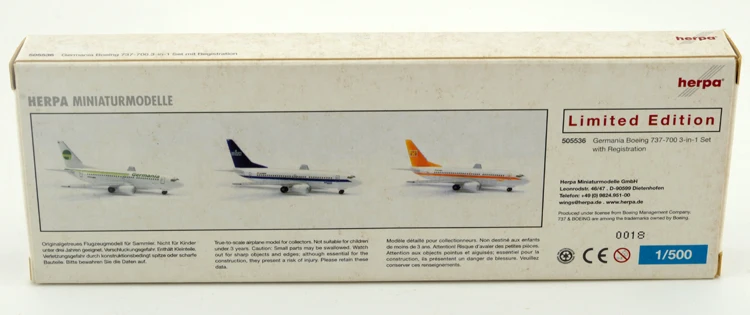 

Herpa 505536 1 / 500 Germania 3-in-1 set 737-700 Germania Airlines