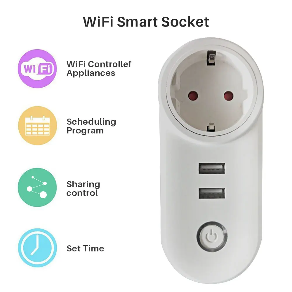 Умная розетка с Wi Fi двойным USB разъемом интеллектуальная таймером дистанционное