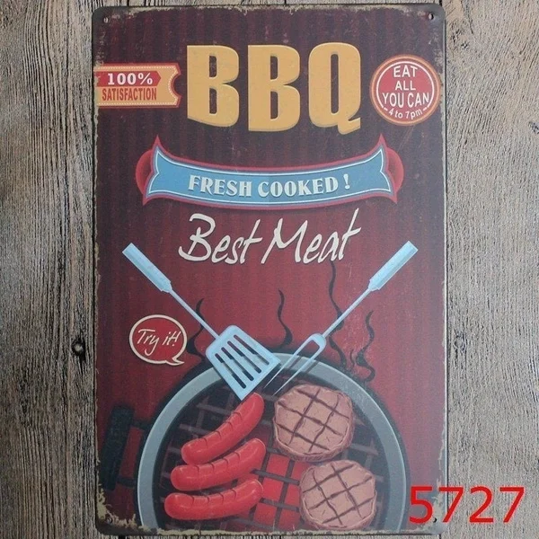 

Fashion Print Metal Tin Sign BBQ Fresh Cooked Best Meat Bar Pub Vintage Retro Poster Cafe ART