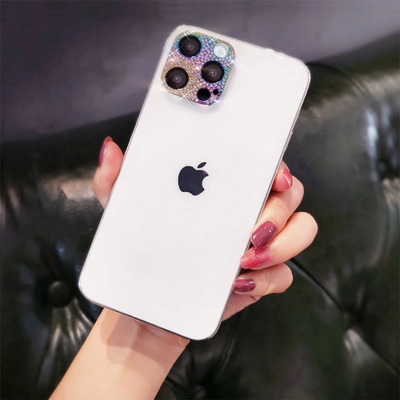 Rhinestone Glitter Camera Lens Protector Case For iPhone 13 12 11 Pro Max 12 Mini  Shiny Diamond Full Screen Protective Film