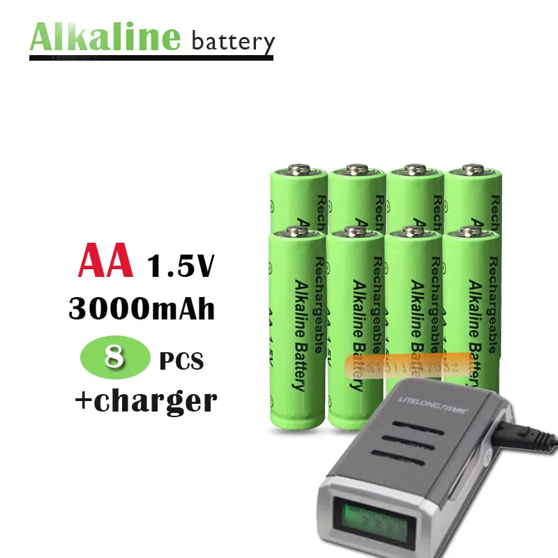 8 шт. AA3000mah Щелочная аккумуляторная батарея+ интеллектуальное 4 cheenl AA/AAA зарядное устройство может заряжать щелочные Ni-MH никель-кадмиевые батареи