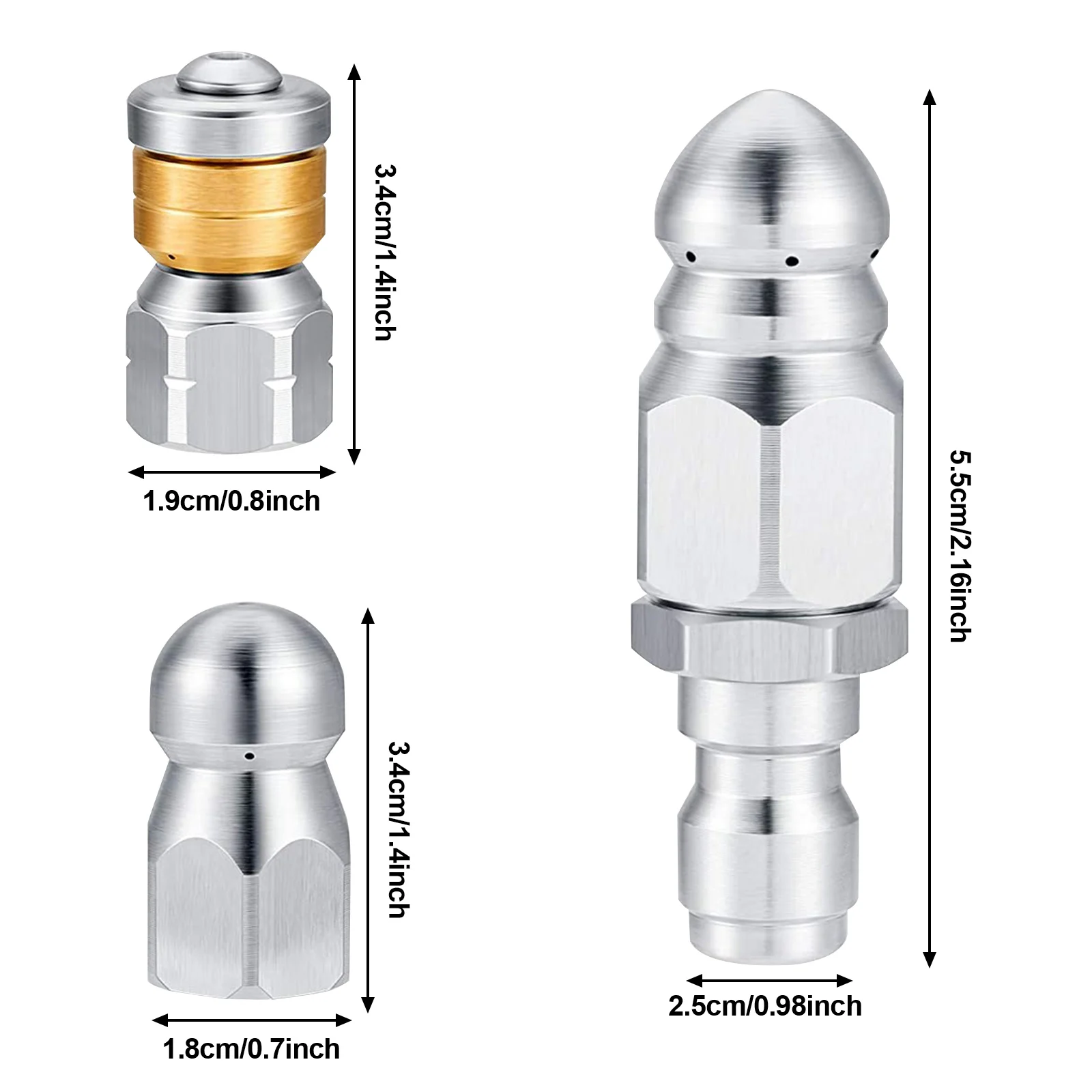 

3 Pieces Sewer Jetter Nozzle Rotating Button Nose Sewer Jetting Nozzle Stainless