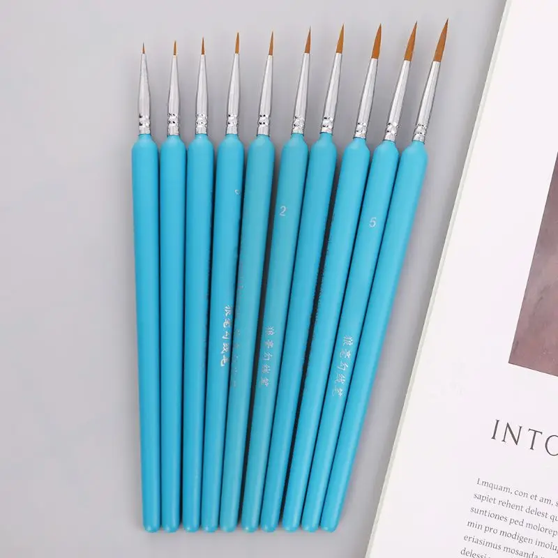 

10Pcs/set 10Pcs/set Professional Wolf Hair Hook Line Pen Fine Painting Brush Pen Set Artist Watercolor Acrylic Paint Brush Art