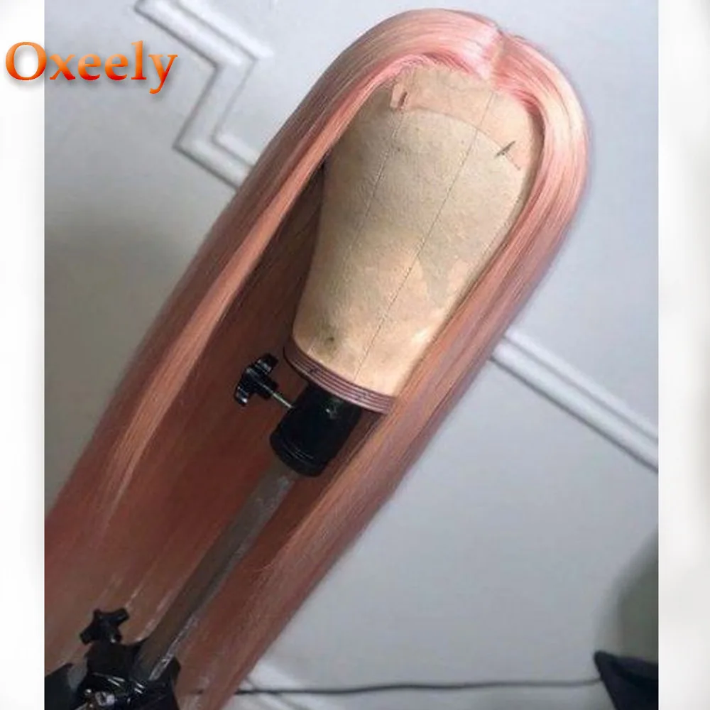 pink straight Oxeely#613 длинные прямые волосы кружевные передние парики свободная часть с детскими волосами бесклеевые синтетические кружевные передние парики для черных женщин - Цвет: pink straight