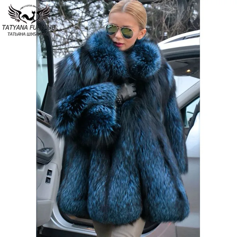 

Women Winter Real Silver Fox Fur Coat Stand Collar Natural Whole Skin Genuine Fox Fur Coats Medium Length 2021 Trendy Overcoats