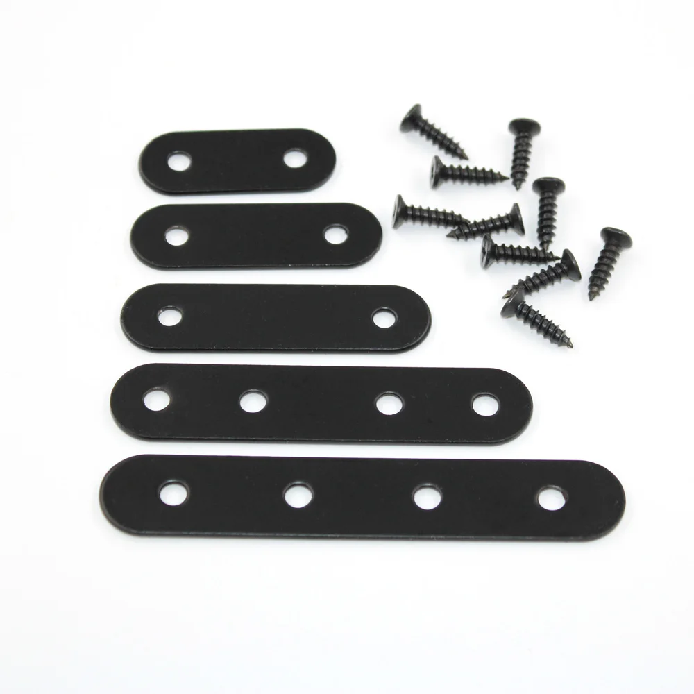 

10Pcs Stainless Steel Black Straight Brace Flat Straight Braces,Straight Bracket,Mending Plate Brackets,Screws Included(5 size)