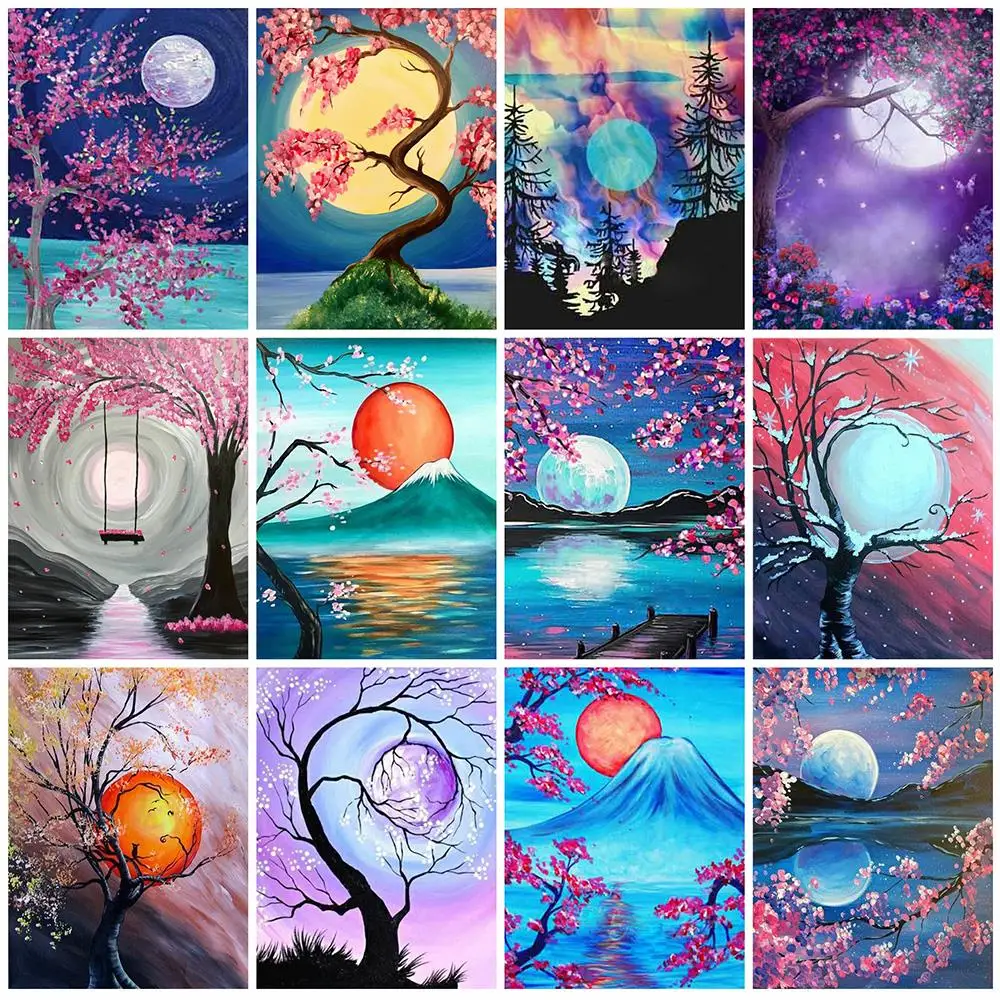 

Diamond Painting Moon 5D Full Square/Round Diamond Embroidery Tree Landscape Cross Stitch Rhinestone Mosaic Home Decoration