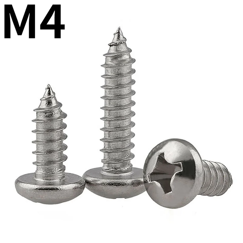 

304 Stainless Steel Round Head Cross Tapping Screw Phillips Round Head Tapping Screw M4