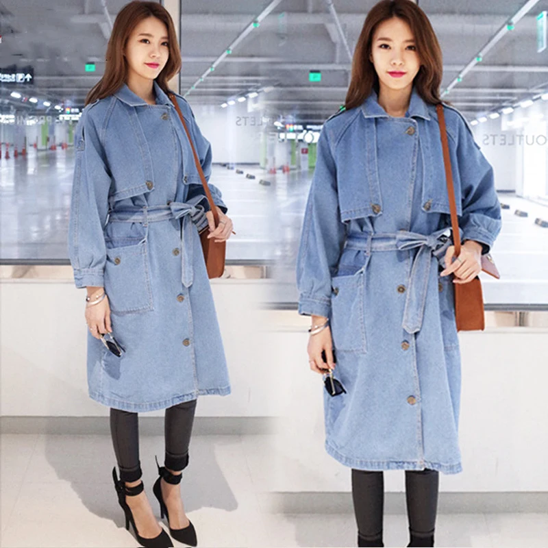 Длинное женское джинсовое пальто для женщин синяя винтажная осенняя одежда 2019