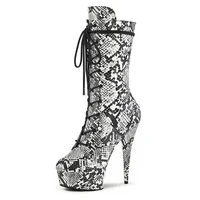 7inches snake print women boots platform lace up high stripper heels 20cm pole dance shoes sexy fetish nightclub model new punk