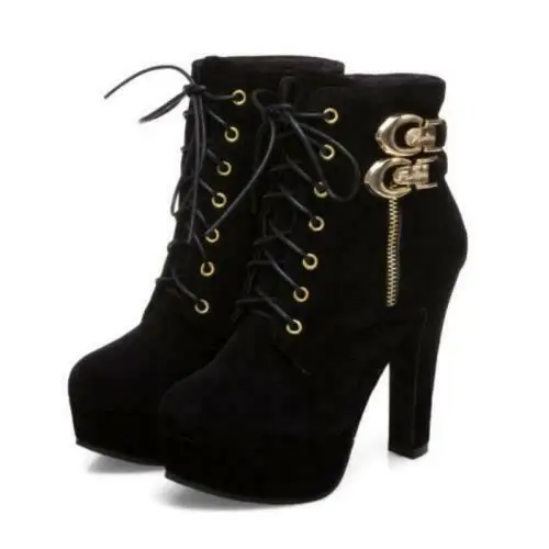 

Women's Ladies Platform Ankle Boots Buckle High Heel Black Zip Up Work Smart D