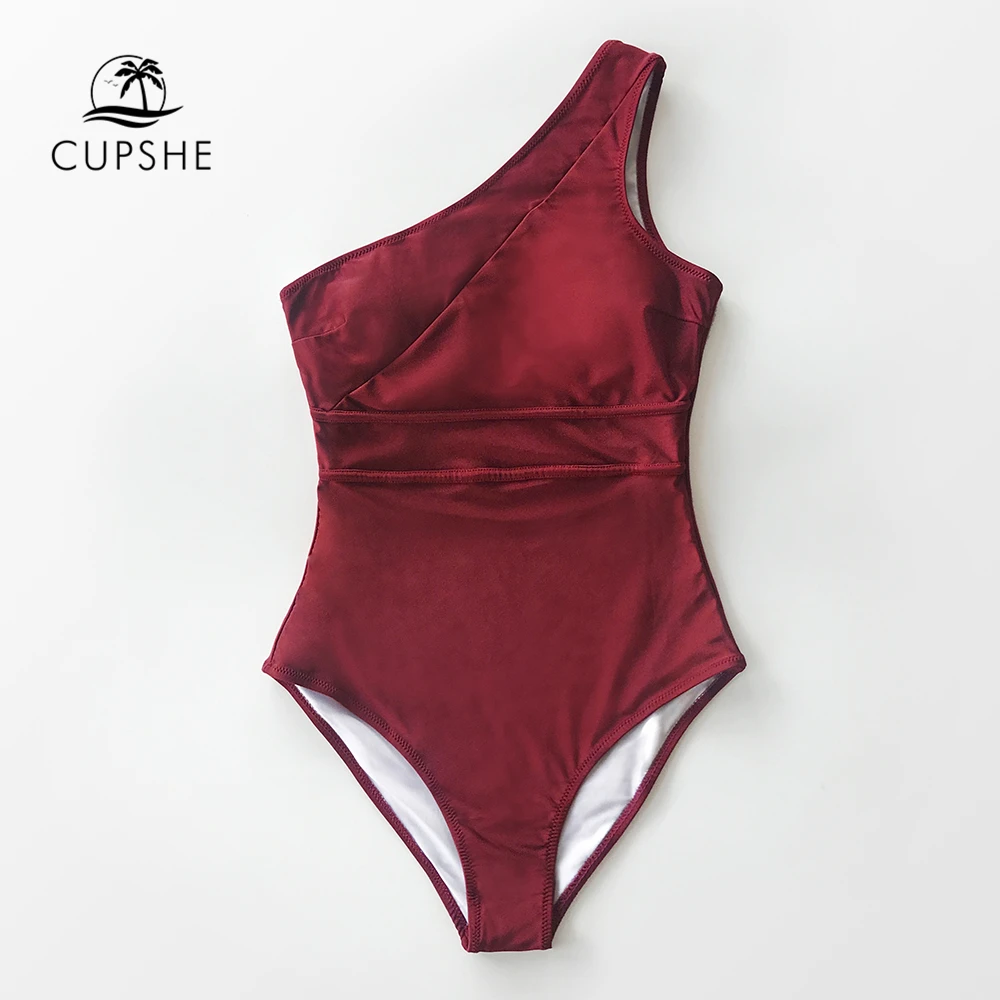 CUPSHE однотонный бордовый Цельный купальник на одно плечо сексуальный женский
