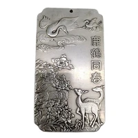 chinese old tibetan silver relief luhe tongchun pattern waist card amulet pendant feng shui lucky card pendant