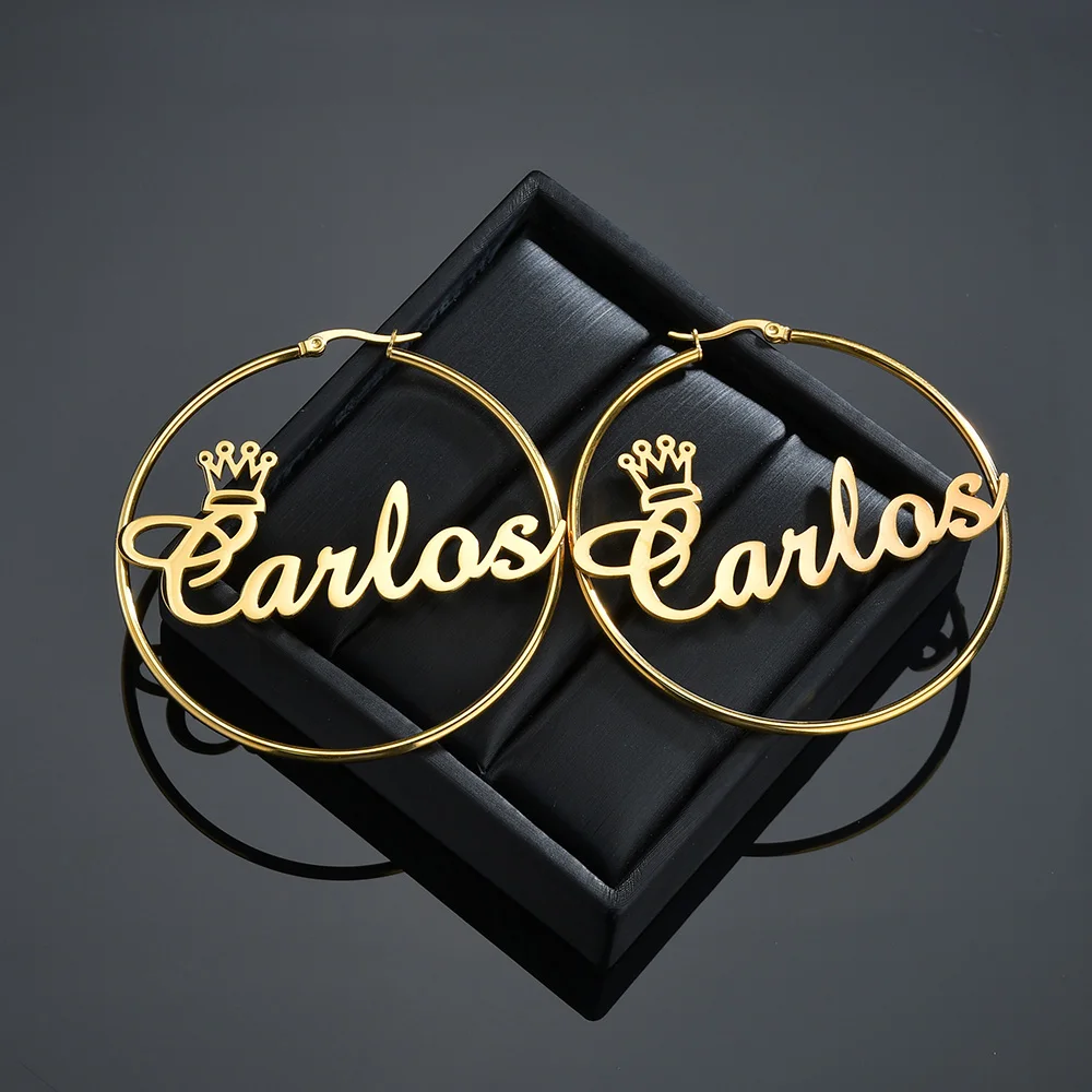 Personalized Name High Quality Stainless Steel Letter Earrings Custom Name 50MM Earrings For Women Weddings Party Jewelry