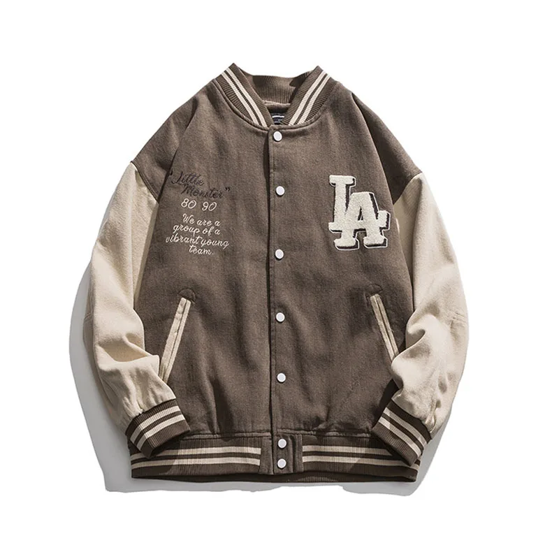 

Hip Hop Letter Embroidery Blue Baseball Jackets Streetwear Harakuju College Bomber Coats For Male Clothing Patchwork