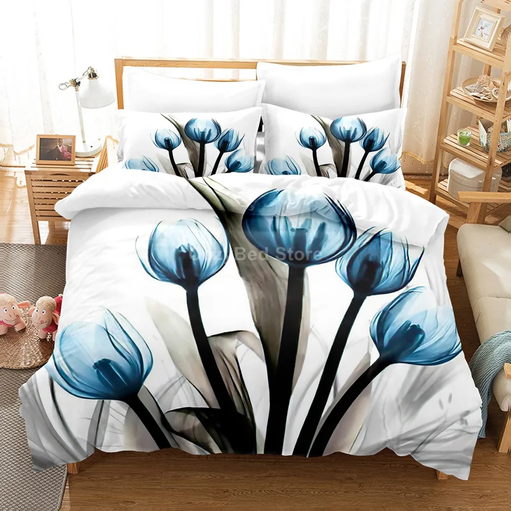 Комплект постельного белья с голубыми цветами элегантный комплект 3d