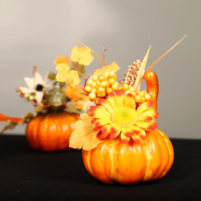 

Искусственная тыква, мини-поддельные тыквы с искусственными кленовыми листьями для украшения на Хэллоуин, День благодарения, 3D украшение д...